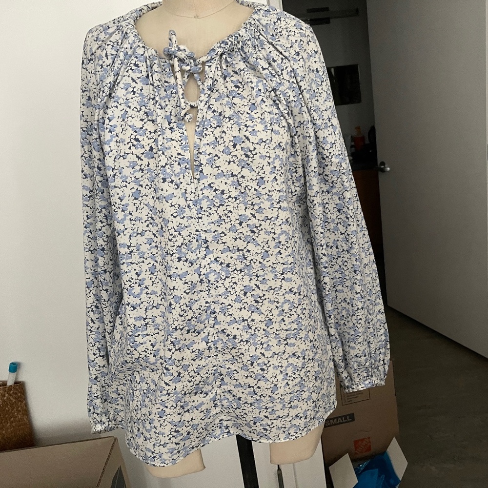 Cotton Long Sleeve Top with blue and white flowers